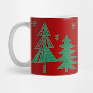 Artsy Green Woodblock Christmas Trees Mug